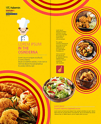 PSD 템플릿 표지디자인 북디자인 출판디자인 남자 내지 리플렛 2단접지 북커버 요리사모자 한명 팜플렛 상반신 성인 요리사 프라이드치킨 샐러드 프라이팬 닭다리 새우튀김 베이컨말이 이미지템플릿 직업 모자_잡화 1 음식 주방용품 새우 사람 치킨 튀김 파일형식