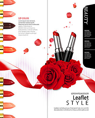 PSD 템플릿 표지디자인 북디자인 출판디자인 표지 꽃잎 리본 리플렛 2단접지 북커버 팜플렛 사람없음 컬러풀 뷰티 장미 화장품 립스틱 이미지템플릿 꽃 컬러 파일형식