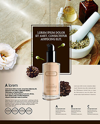 PSD 템플릿 표지디자인 북디자인 출판디자인 꽃 내지 리플렛 2단접지 북커버 팜플렛 사람없음 뷰티 화장품 향수 솔방울 막자사발 파운데이션 이미지템플릿 식물 사발 파일형식