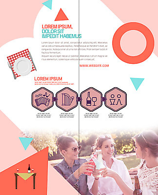 PSD 서양인 외국인 템플릿 접시 표지디자인 북디자인 출판디자인 여자 내지 리플렛 2단접지 북커버 식탁 팜플렛 여러명 상반신 성인 마시기 아코디언 이미지템플릿 식기 다수 모션 탁자 사람 인종 건반악기 파일형식