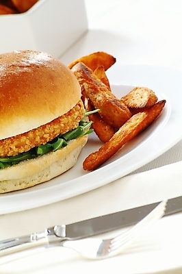 포토 JPG 해외이미지 접시 포크 패스트푸드 실내 사람없음 햄버거 나이프 인스턴트 정크푸드 흰배경 감자요리 치킨버거 해외202004 해외포토 식기 음식 백그라운드 내부 흰색 칼 파일형식 이미지허브