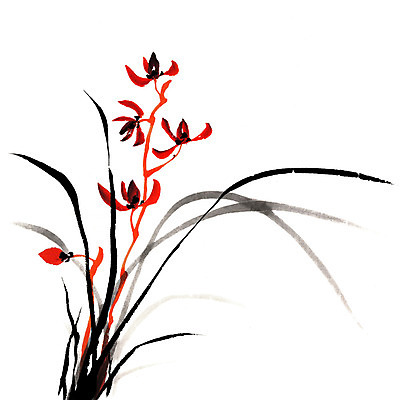 JPG 해외이미지 일러스트 붓터치 미술 사람없음 빨간색 난초 먹 동양화 그림 번짐 해외202004 해외일러스트 식물 컬러 서예 문화예술 파일형식 효과 이미지허브