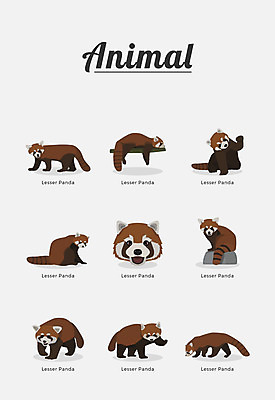 동물 여러마리 일러스트 포유류 종류 사람없음 레서판다 국내일러스트 AI파일 다수 파일형식 벡터