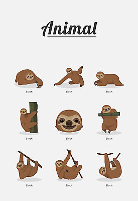 동물 여러마리 일러스트 포유류 종류 사람없음 나무늘보 국내일러스트 AI파일 다수 파일형식 벡터