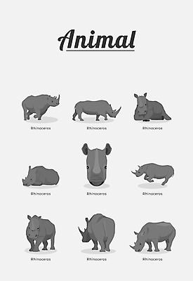 동물 여러마리 일러스트 포유류 종류 사람없음 코뿔소 국내일러스트 AI파일 다수 파일형식 벡터