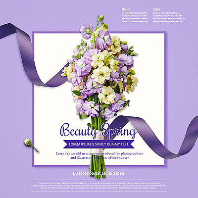 도형 PSD 편집이미지 리본 꽃다발 프레임 사람없음 사각형 보라색 봄 이미지편집 계절 꽃 컬러 파일형식