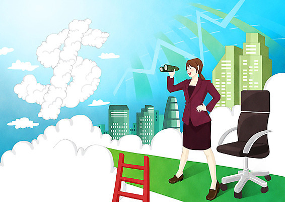 전신 PSD 구름 여자 허리손 돈 의자 일러스트 비즈니스 사다리 성공 한명 빌딩 성인 달러 망원경 직장인 비즈니스우먼 정상 국내일러스트 자연요소 직업 1 포즈 가구 컨셉 사람 건물 도구 재산 파일형식