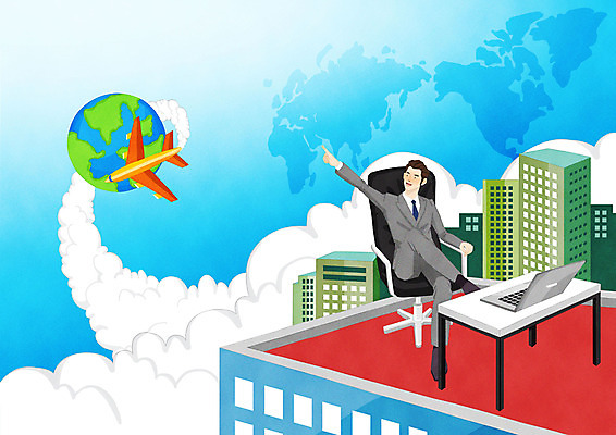 전신 PSD 남자 일러스트 비즈니스 성공 비행기 한명 빌딩 성인 노트북 세계 가리킴 직장인 비즈니스맨 정상 국내일러스트 직업 1 컨셉 항공교통 대중교통 사람 손짓 건물 전자제품 파일형식