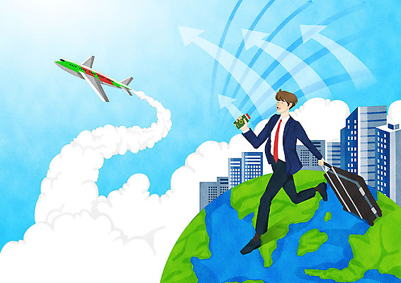 전신 PSD 남자 화살표 일러스트 비즈니스 성공 비행기 한명 빌딩 성인 세계 달리기 캐리어 직장인 여권 국내일러스트 직업 1 컨셉 항공교통 모션 대중교통 사람 건물 여행가방 파일형식