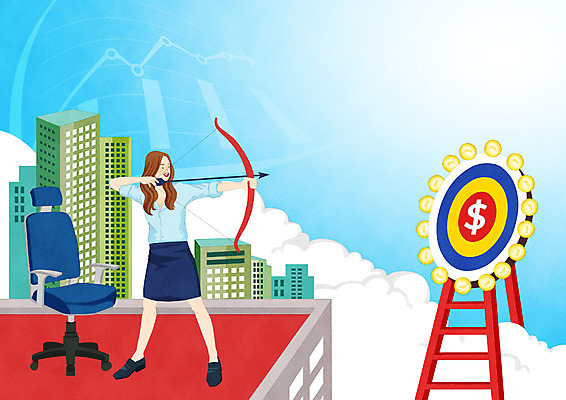 전신 PSD 여자 돈 의자 일러스트 비즈니스 사다리 성공 화살 한명 빌딩 성인 달러 직장인 비즈니스우먼 과녁판 정상 활쏘기 국내일러스트 직업 1 가구 컨셉 모션 사람 건물 도구 재산 파일형식