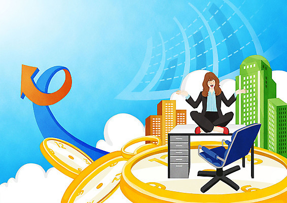 전신 PSD 여자 화살표 시계 의자 일러스트 비즈니스 성공 한명 앉기 빌딩 성인 직장인 비즈니스우먼 책상 국내일러스트 직업 1 가구 컨셉 모션 사람 건물 파일형식