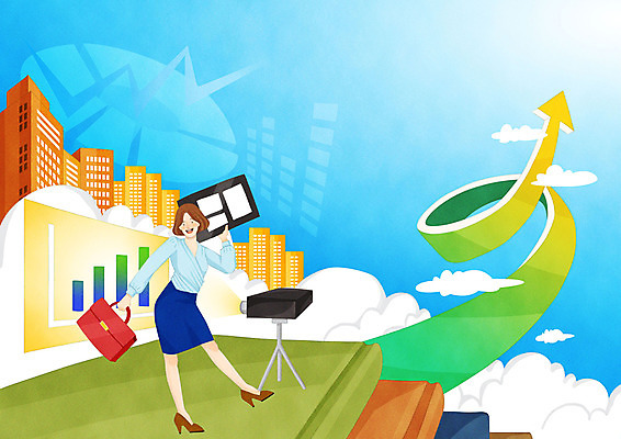 전신 PSD 여자 화살표 서류가방 일러스트 비즈니스 성공 그래프 한명 빌딩 성인 직장인 비즈니스우먼 빔프로젝트 국내일러스트 직업 1 컨셉 가방 사람 건물 파일형식