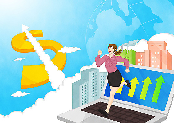 전신 PSD 구름 여자 화살표 일러스트 비즈니스 성공 한명 빌딩 성인 컴퓨터 세계 달리기 달러 직장인 비즈니스우먼 국내일러스트 자연요소 직업 1 컨셉 돈 모션 사람 건물 전자제품 파일형식