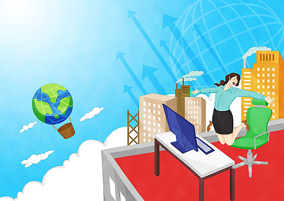 전신 PSD 여자 지구 일러스트 비즈니스 성공 한명 빌딩 성인 컴퓨터 점프 열기구 직장인 비즈니스우먼 정상 국내일러스트 직업 1 컨셉 항공교통 모션 사람 건물 전자제품 파일형식