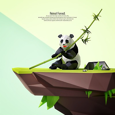 PSD 편집이미지 한마리 사람없음 3D 절벽 바위 잡기 풀잎 판다 대나무 디지털합성 폴리곤 편집3D 나무 1 잎 곰 모션 돌_바위 풀_식물 파일형식
