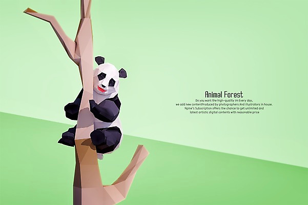 PSD 편집이미지 한마리 매달리기 사람없음 3D 나뭇가지 판다 디지털합성 폴리곤 편집3D 나무 1 곰 모션 파일형식