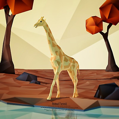 PSD 나무 편집이미지 한마리 사람없음 3D 바위 기린 디지털합성 폴리곤 편집3D 식물 1 포유류 돌_바위 파일형식