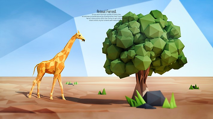 PSD 나무 편집이미지 한마리 나뭇잎 사람없음 3D 바위 풀잎 기린 디지털합성 폴리곤 편집3D 식물 1 잎 포유류 돌_바위 풀_식물 파일형식