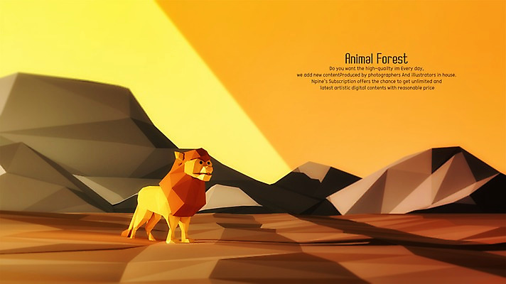 PSD 편집이미지 한마리 사람없음 3D 일몰 사자 암벽 디지털합성 폴리곤 편집3D 1 포유류 노을 파일형식
