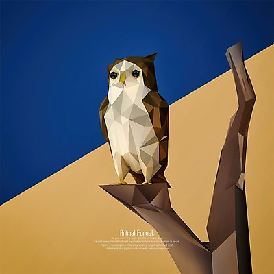 PSD 편집이미지 한마리 사람없음 3D 나뭇가지 디지털합성 부엉이 폴리곤 편집3D 나무 1 조류 파일형식