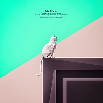 PSD 편집이미지 한마리 사람없음 3D 고양이 모서리 책상 디지털합성 반려 폴리곤 편집3D 1 가구 포유류 반려동물 파일형식