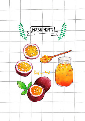 PSD 과일 일러스트 사람없음 숟가락 신선 소스 잼 열대과일 패션후르츠 국내일러스트 수저 양념 소스_음식 파일형식