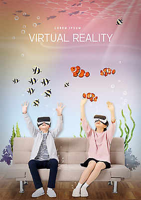 전신 PSD 편집 편집이미지 여자 남자 어린이 어류 앉기 두명 앞모습 10대 소파 바닷속 한국인 잡기 스마트 즐거움 3D안경 해초류 가상현실 어린이만 VR기기 이미지편집 감정 안경 뷰포인트 컨셉 의자 모션 청소년 사람 동양인 수중 수중동물 기계 해양식물 파일형식