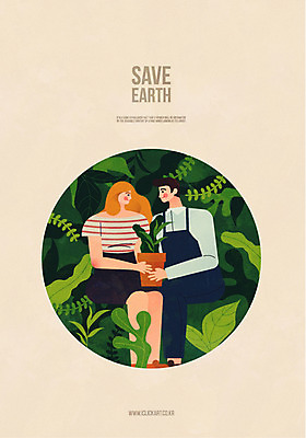 전신 커플 여자 남자 포스터 화분 일러스트 자연 나뭇잎 사랑 성인 두명 마주보기 자연보호 환경 잡기 보호 에코 그린슈머 국내일러스트 AI파일 감정 컨셉 잎 관계 모션 사람 생태계 파일형식 벡터