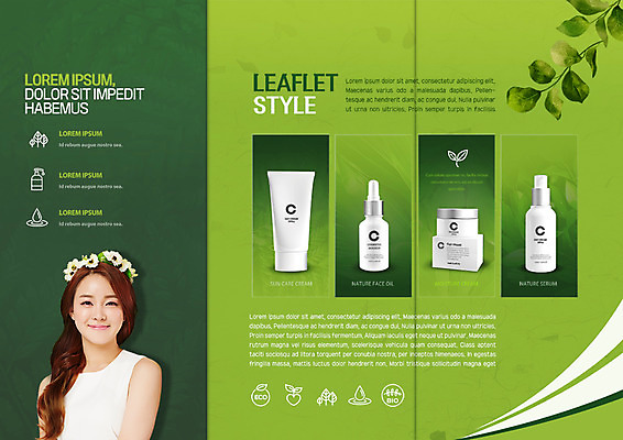 PSD 나무 템플릿 편집 표지디자인 북디자인 출판디자인 여자 내지 리플렛 북커버 3단접지 나뭇잎 한명 미소 팜플렛 상반신 20대 성인 연두색 화환 화장품 한국인 물방울 크림 에코 로션 에센스 의료성형뷰티 그린슈머 이미지템플릿 식물 1 꽃 잎 표정 사람 동양인 청년 초록색 뷰티 환경 파일형식