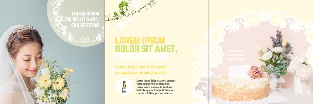 PSD 템플릿 편집 표지디자인 북디자인 출판디자인 여자 꽃 리본 내지 리플렛 부케 웨딩드레스 북커버 3단접지 한명 팜플렛 상반신 20대 성인 한국인 칵테일 웨딩케이크 이미지템플릿 식물 1 드레스 꽃다발 주류 사람 동양인 청년 케이크 파일형식