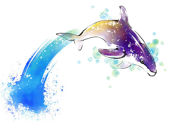 PSD 동물 한마리 캘리배경 일러스트 캘리그라피 붓터치 사람없음 점프 보라색 수중동물 돌고래 물보라 번짐 국내일러스트 1 컬러 백그라운드 포유류 모션 물 파일형식 효과
