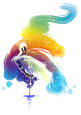 PSD 동물 한마리 캘리배경 일러스트 캘리그라피 붓터치 사람없음 컬러풀 학 번짐 한발서기 국내일러스트 1 컬러 백그라운드 조류 서기 파일형식 효과