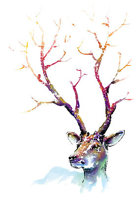 PSD 동물 한마리 얼굴 캘리배경 일러스트 캘리그라피 붓터치 사슴 산 사람없음 컬러풀 번짐 사슴뿔 국내일러스트 1 컬러 백그라운드 포유류 뿔 신체부위 파일형식 효과