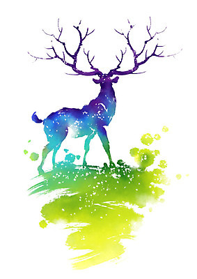 PSD 동물 한마리 캘리배경 일러스트 캘리그라피 붓터치 사슴 서기 사람없음 컬러풀 나뭇가지 번짐 사슴뿔 국내일러스트 나무 1 컬러 백그라운드 포유류 모션 뿔 파일형식 효과