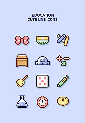 아이콘 교육 리본 시계 큐티아이콘 자 사람없음 세트 볼펜 종 느낌표 라인아이콘 책상 주사위 분필 비커 교육아이콘 연산기호 2D아이콘 AI파일 기호 가구 문구용품 실험기구 펜 초크 파일형식 벡터