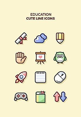 구름 아이콘 교육 화살표 큐티아이콘 사람없음 책 세트 연필 로켓 메모지 라인아이콘 이젤 부엉이 손모양 조이스틱 교육아이콘 2D아이콘 AI파일 자연요소 모양 조류 학용품 필기구 사무용품 미술도구 게임기 파일형식 벡터 손_신체부위