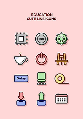 아이콘 교육 화살표 큐티아이콘 사람없음 세트 커피잔 백원 라인아이콘 이젤 교육아이콘 스카치테이프 전원버튼 전자칩 2D아이콘 AI파일 커피 버튼 잔 동전 미술도구 전원_전기 메모리칩 테이프 파일형식 벡터