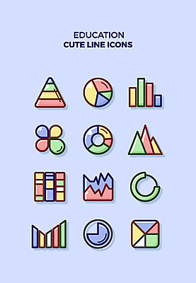 아이콘 교육 그래프 큐티아이콘 종류 사람없음 세트 컬러풀 다양 라인아이콘 교육아이콘 2D아이콘 AI파일 컬러 다수 파일형식 벡터