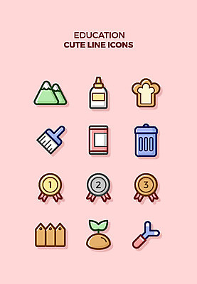 아이콘 교육 큐티아이콘 사람없음 울타리 세트 새싹 쓰레기통 우승 빗자루 상패 식빵 라인아이콘 교육아이콘 2위 3위 새총 2D아이콘 AI파일 식물 빵 담장 최고 청소도구 상_우승 파일형식 벡터