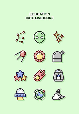 구름 아이콘 교육 별 지구 큐티아이콘 사람없음 세트 태양 별자리 외계인 초승달 유성 우주선 라인아이콘 교육아이콘 2D아이콘 AI파일 자연요소 우주 미확인물체 달 파일형식 벡터