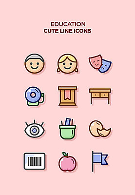 아이콘 교육 큐티아이콘 소녀 소년 사람없음 세트 초인종 깃발 사과 눈동자 계란껍데기 라인아이콘 책상 얼굴모양 바코드 교육아이콘 시상대 2D아이콘 AI파일 모양 여자 남자 얼굴 어린이 가구 과일 계란 종 눈_신체부위 파일형식 벡터