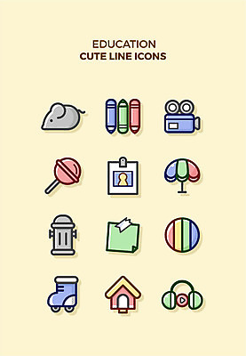 아이콘 교육 공 색연필 큐티아이콘 막대사탕 사람없음 세트 카메라 헤드셋 메모지 파라솔 쥐 라인아이콘 포스트잇 교육아이콘 영상기 롤러스케이트화 학생증 2D아이콘 AI파일 음향기기 학용품 사탕 전자제품 사무용품 헤드폰 카드 롤러블레이드 설치류 파일형식 벡터