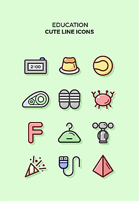 아이콘 교육 큐티아이콘 사람없음 세트 고깔모자 마우스 옷걸이 라인아이콘 푸딩 F 교육아이콘 디지털시계 사각뿔 수정테이프 2D아이콘 AI파일 모자_잡화 알파벳 시계 문구용품 디저트 컴퓨터용품 파일형식 벡터