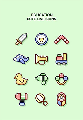 아이콘 교육 자동차 큐티아이콘 사람없음 세트 장난감 놀이용품 블록 칼 나팔 라인아이콘 딸랑이 방패 교육아이콘 아기인형 부메랑 오리인형 2D아이콘 AI파일 악기 인형 육상교통 아기용품 오브젝트 파일형식 벡터