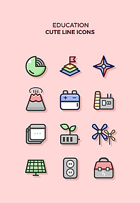 아이콘 교육 큐티아이콘 사람없음 세트 새싹 에너지 콘센트 플러그 건전지 바람개비 라인아이콘 라디오 화산 집열판 교육아이콘 2D아이콘 AI파일 식물 산 전자제품 태양에너지 파일형식 벡터