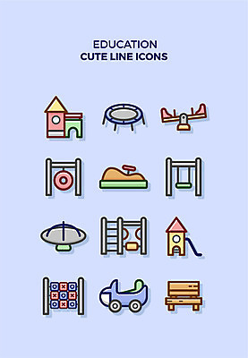 아이콘 교육 벤치 큐티아이콘 사람없음 세트 미끄럼틀 놀이기구 놀이터 라인아이콘 그네 타이어 철봉 시소 모래놀이 교육아이콘 놀이집 2D아이콘 AI파일 모래 의자 놀이 파일형식 벡터