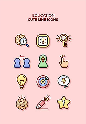 아이콘 교육 별 말풍선 전구 돋보기 열쇠 큐티아이콘 아이디어 사람모양 사람없음 세트 연필 느낌표 과녁판 라인아이콘 두뇌 클릭 교육아이콘 2D아이콘 AI파일 자연요소 모양 기호 컨셉 학용품 필기구 뇌 파일형식 벡터