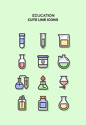 아이콘 교육 과학 큐티아이콘 실험기구 실험 사람없음 세트 라인아이콘 비커 교육아이콘 메스실린더 알코올램프 독극물표시 2D아이콘 AI파일 표시 파일형식 벡터