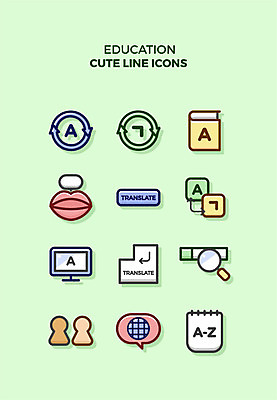 아이콘 알파벳 교육 말풍선 돋보기 큐티아이콘 한글 사람없음 책 컴퓨터 세트 다이어리 라인아이콘 교육아이콘 입술모양 통역 번역 2D아이콘 AI파일 모양 문자 영어 전자제품 사무용품 파일형식 벡터