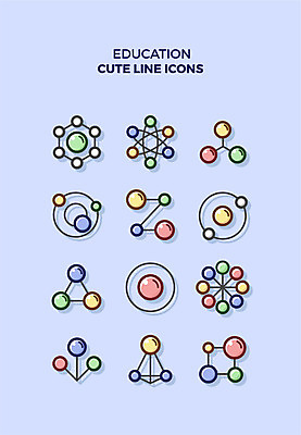 아이콘 교육 과학 큐티아이콘 사람없음 세트 원형 라인아이콘 교육아이콘 분자구조모형 원자구조 2D아이콘 AI파일 도형 모형 원자 분자구조 파일형식 벡터